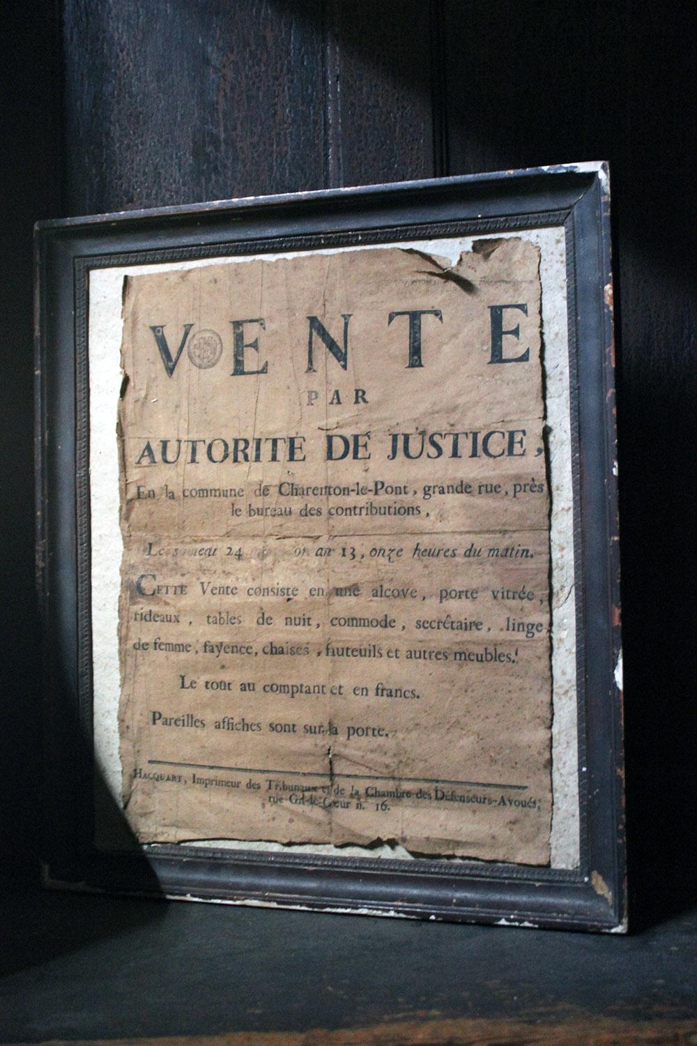 French Empire Period Napoleonic Notice of a Parisian House Clearance, circa 1805 7