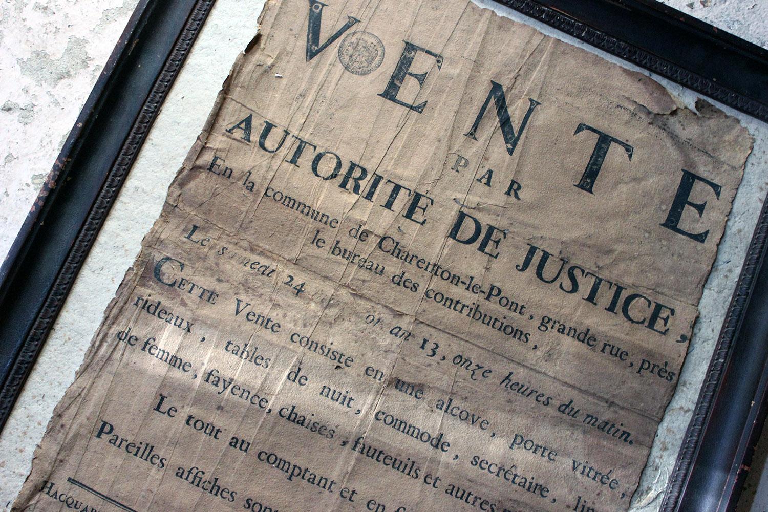 Hand-Crafted French Empire Period Napoleonic Notice of a Parisian House Clearance, circa 1805