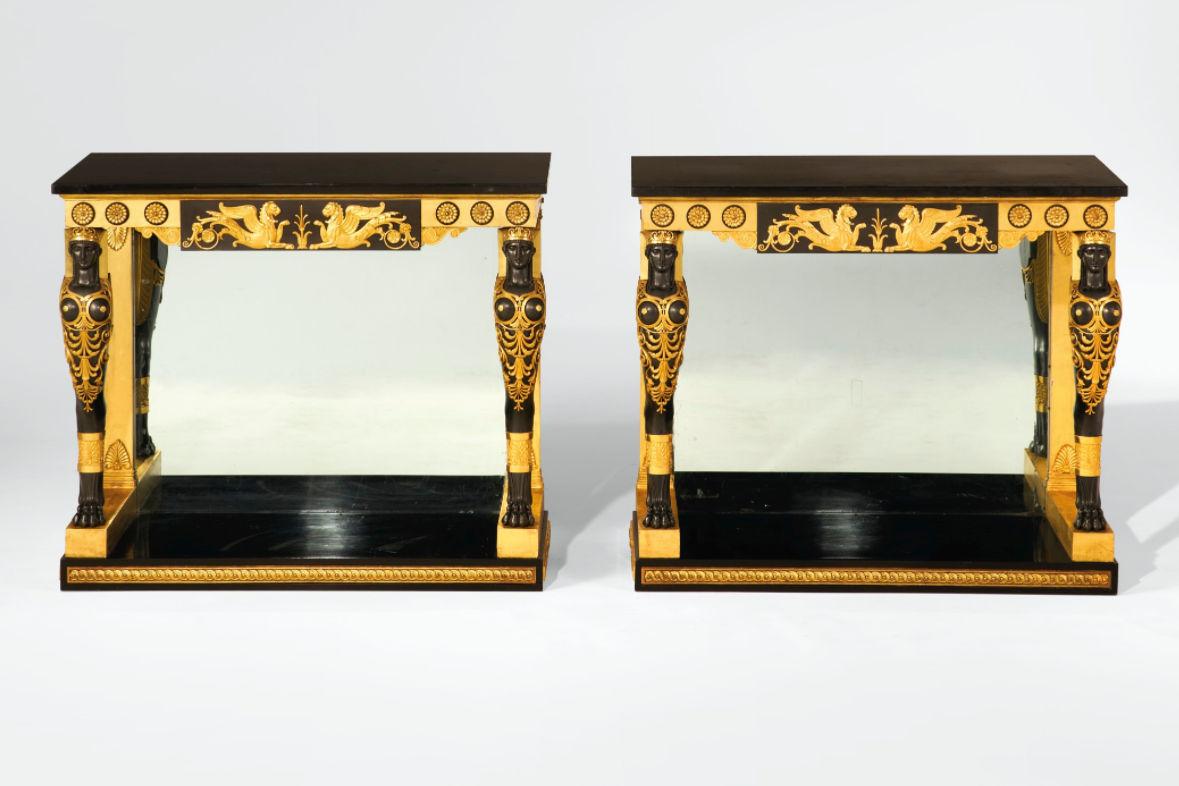 French Empire Period Ormolu Mounted Giltwood Consoles In Good Condition In New York, US