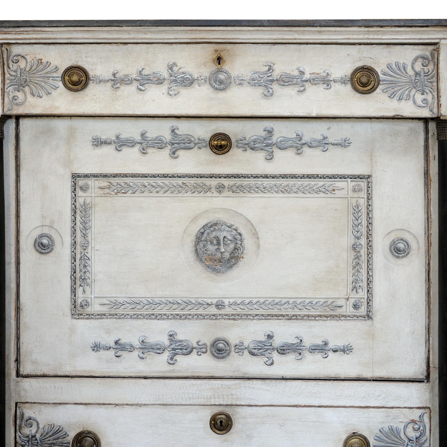 Early 19th Century French Empire Period Painted Oak Secretaire Cabinet, circa 1820 For Sale