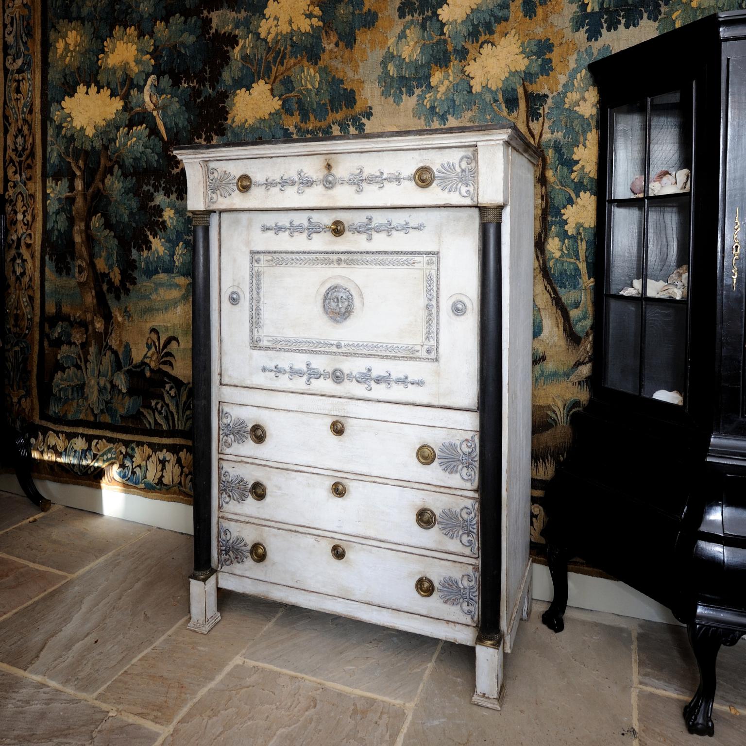 French Empire Period Painted Oak Secretaire Cabinet, circa 1820 For Sale 2