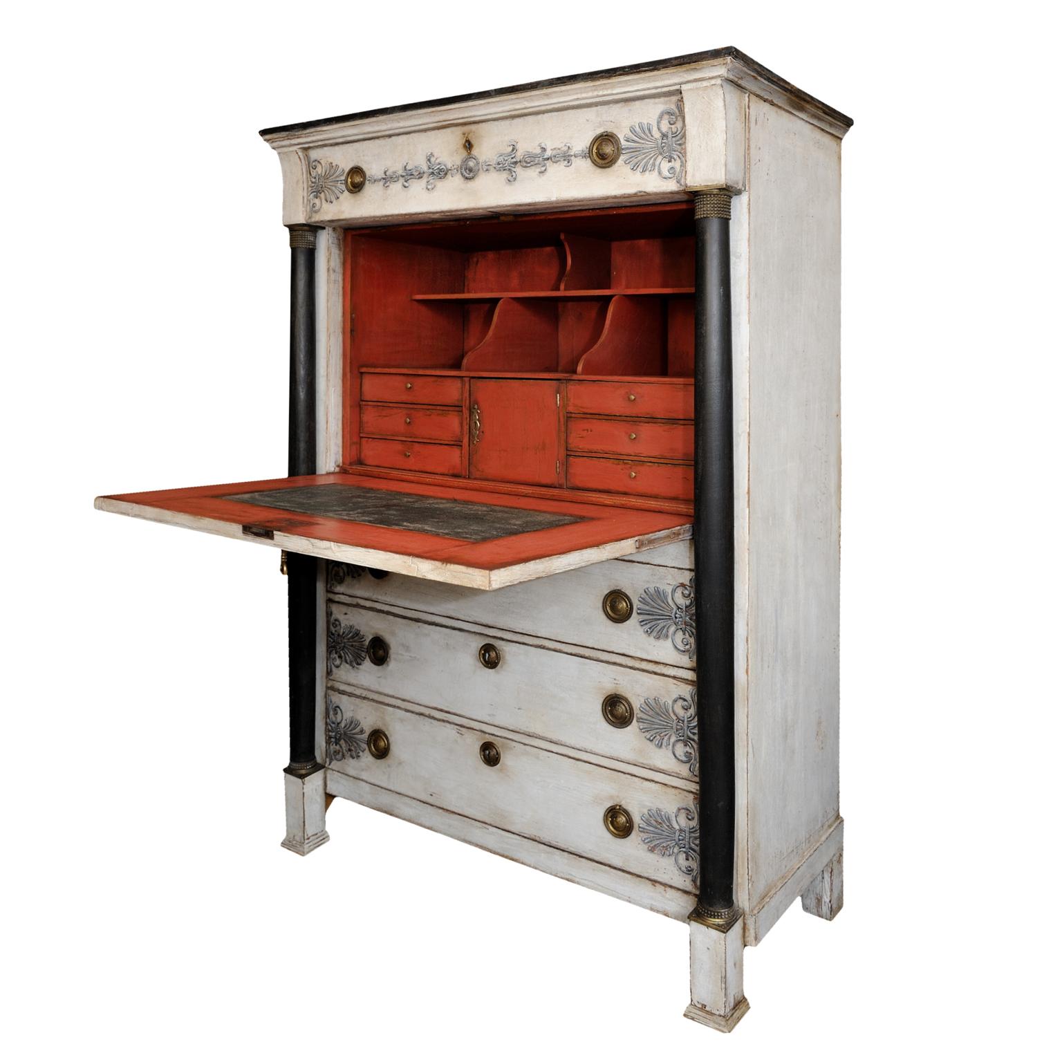 French Empire Period Painted Oak Secretaire Cabinet, circa 1820 For Sale