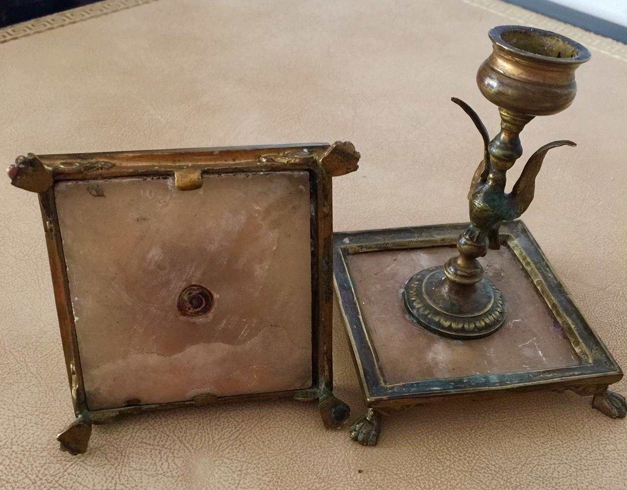 French Empire Period Pair of Bronze Candleholders, Neoclassical For Sale 1