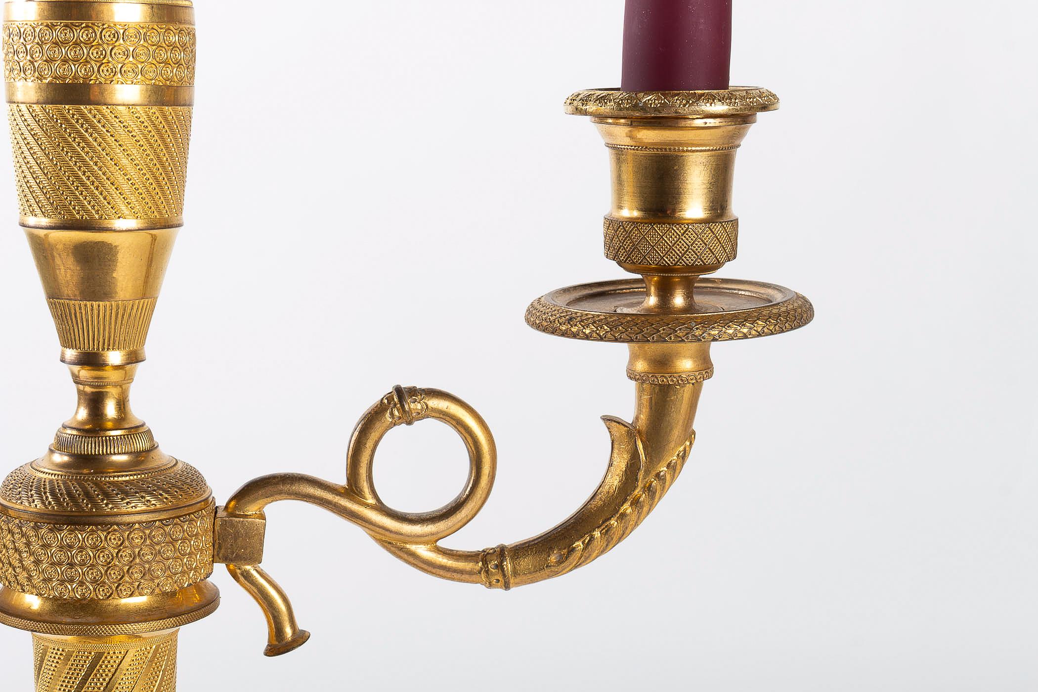 French Empire Period Pair of Gilt-Bronze Candelabras, circa 1810 6