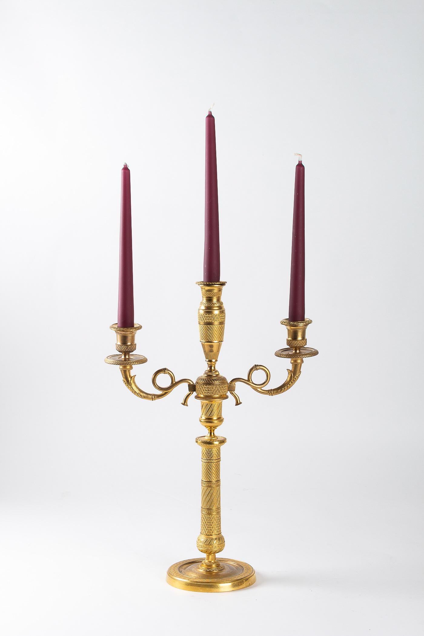 19th Century French Empire Period Pair of Gilt-Bronze Candelabras, circa 1810