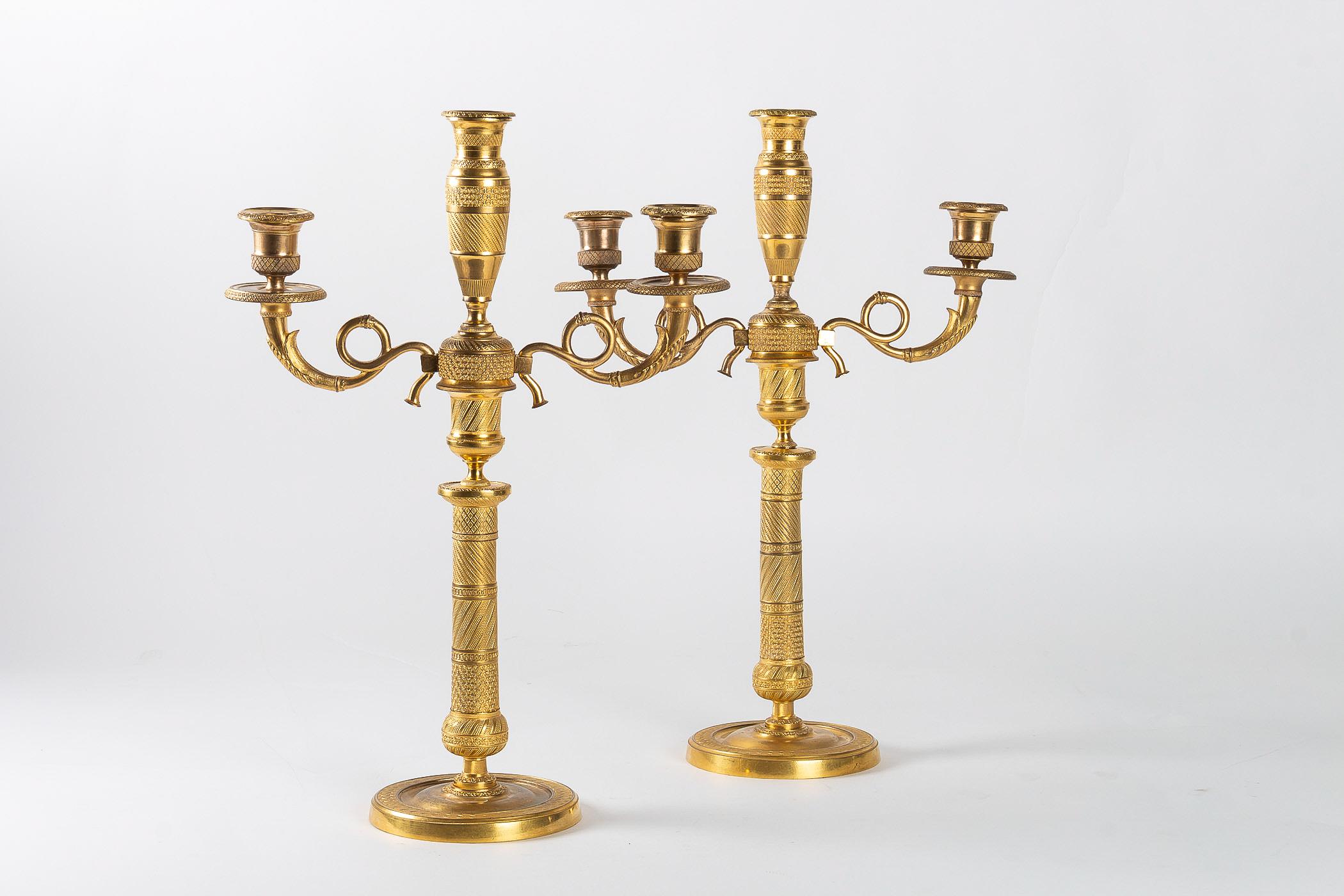 French Empire Period Pair of Gilt-Bronze Candelabras, circa 1810 2