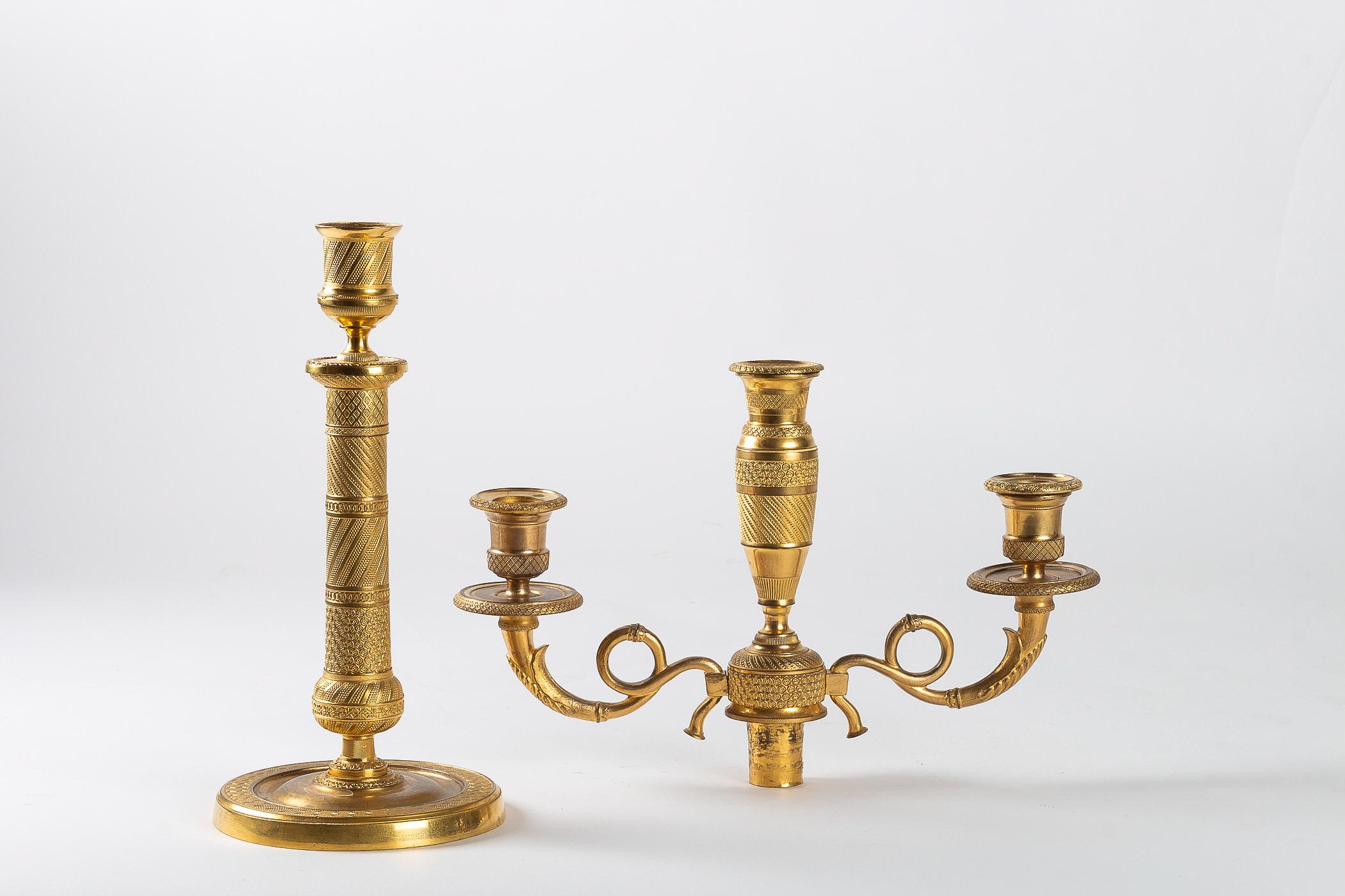 French Empire Period Pair of Gilt-Bronze Candelabras, circa 1810 4