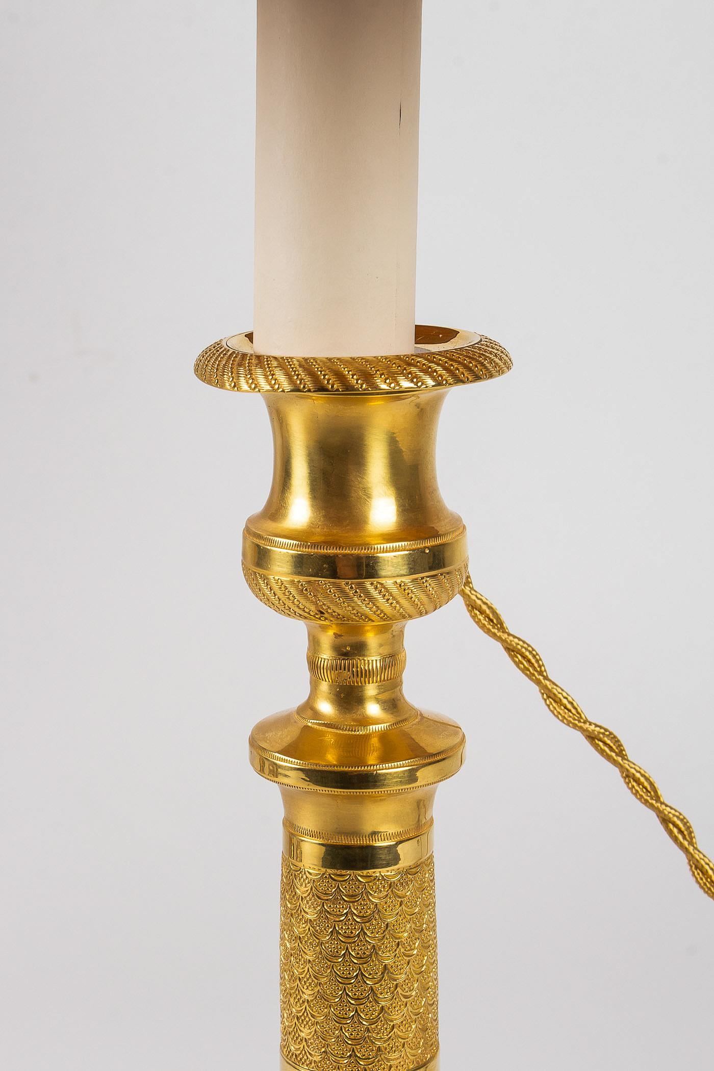 19th Century French Empire Period, Pair of Ormolu Candlesticks Converted in Table Lamps