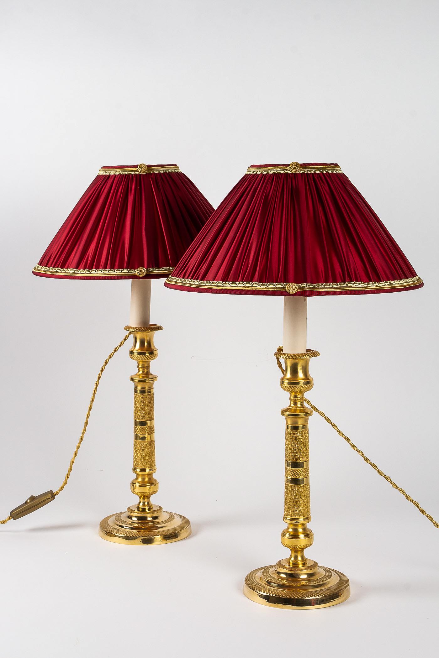 French Empire Period, Pair of Ormolu Candlesticks Converted in Table Lamps 2