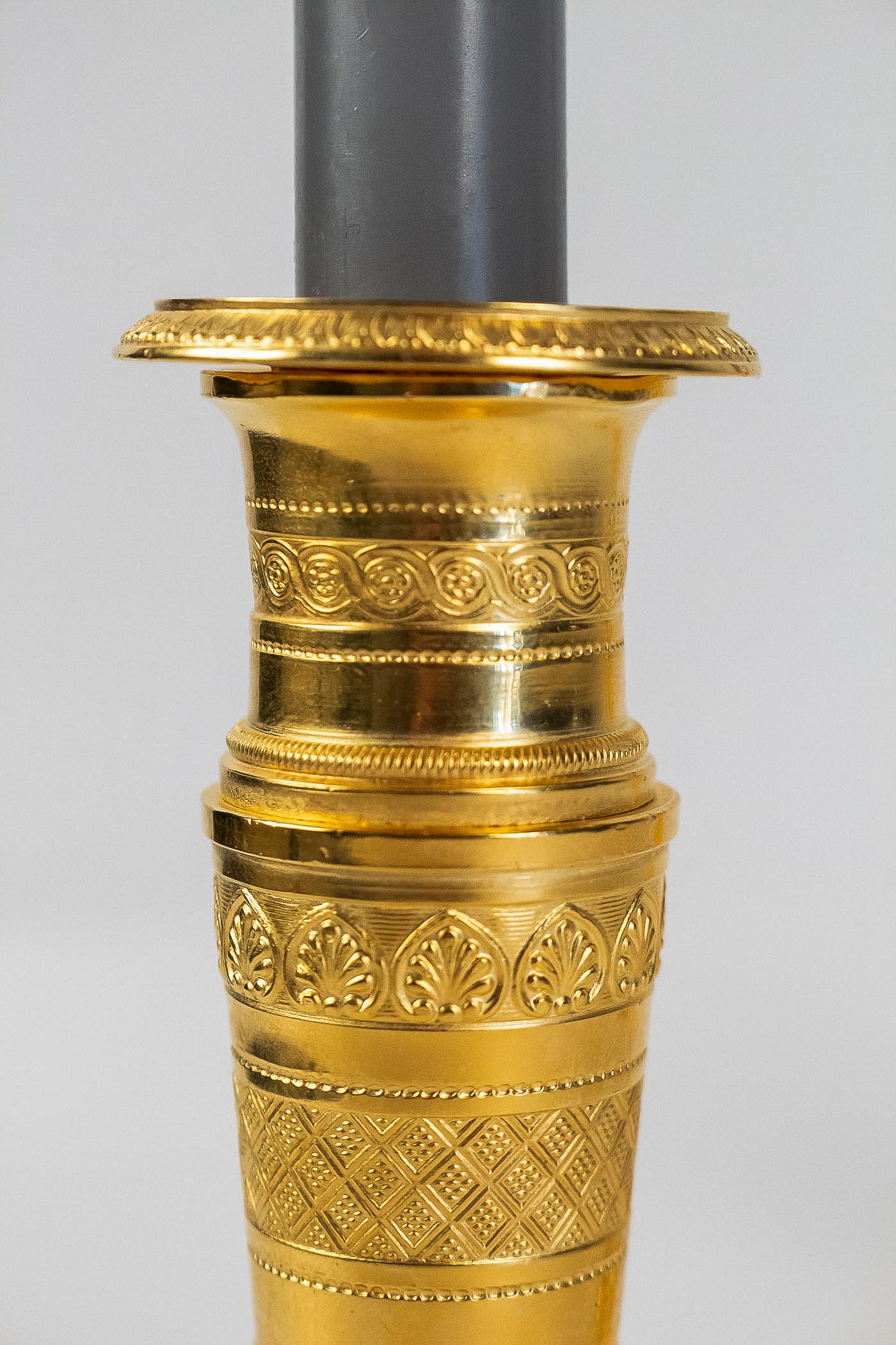 French Empire Period, Pair of Small Gilt-Bronze Candlesticks, circa 1805 2