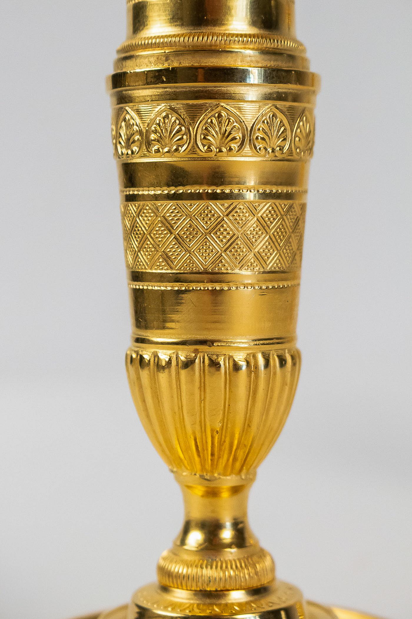 French Empire Period, Pair of Small Gilt-Bronze Candlesticks, circa 1805 3