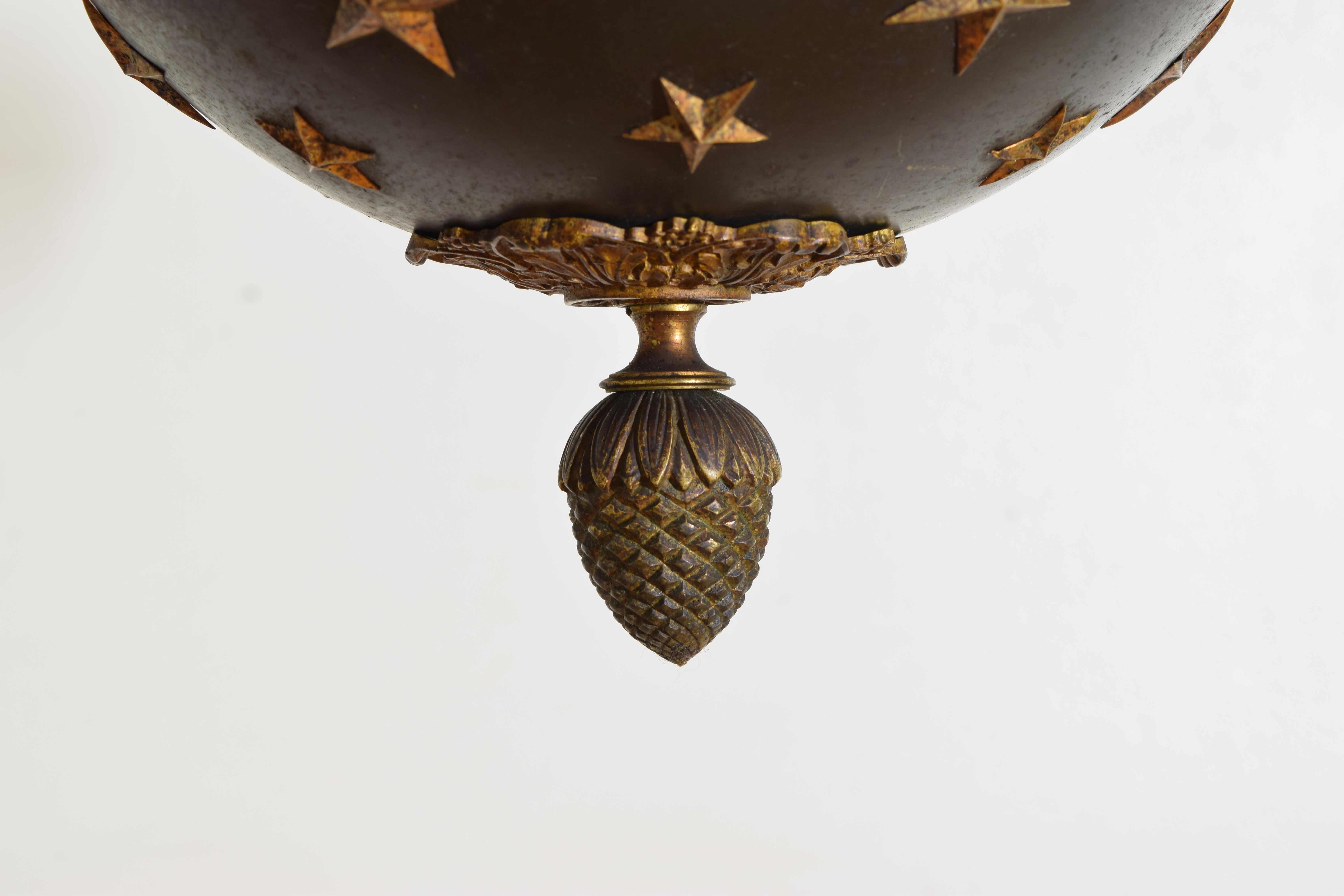 French Empire Period Tole & Bronze 6-light Globe Chandelier, early 19th century 6