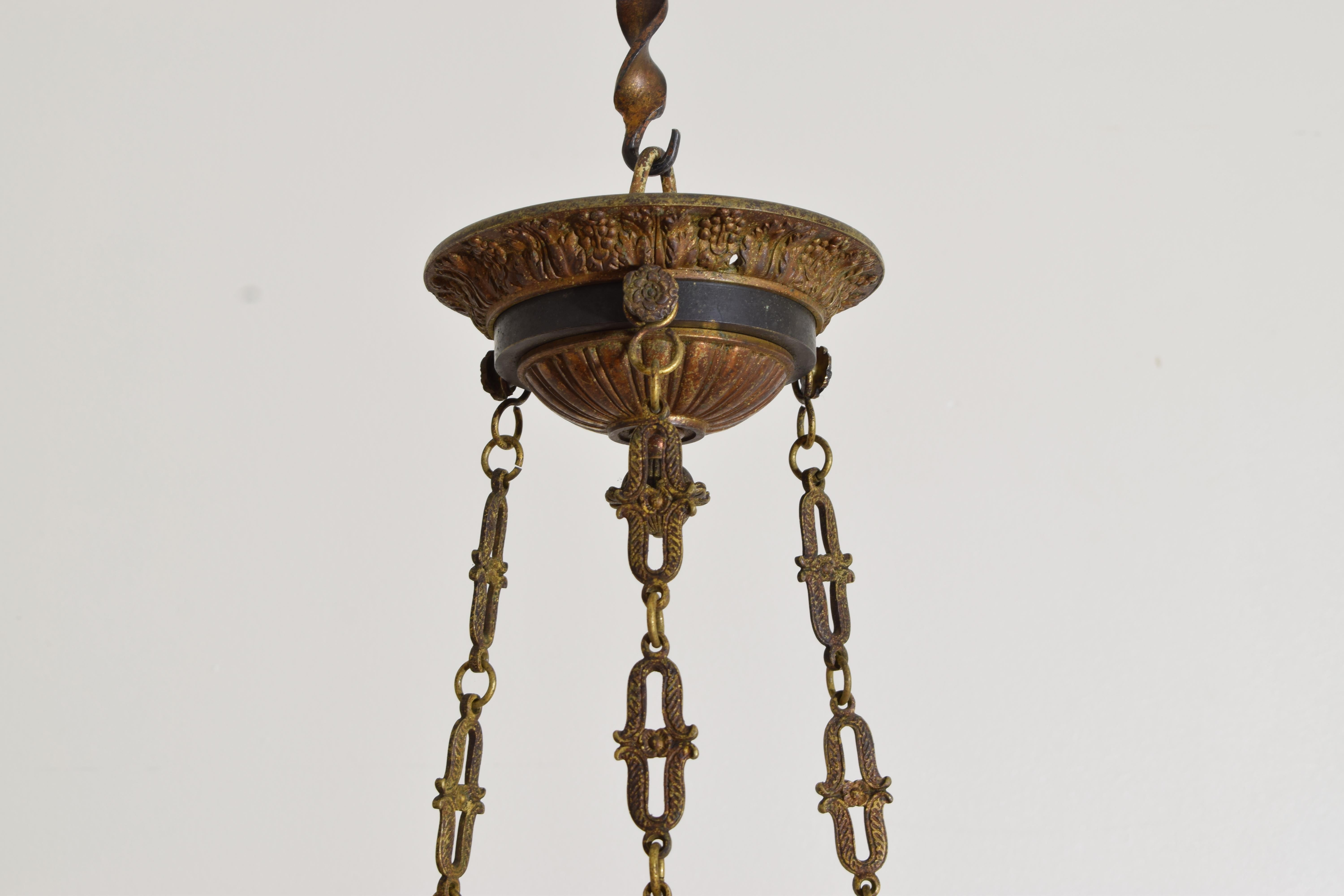 19th Century French Empire Period Tole & Bronze 6-light Globe Chandelier, early 19th century