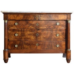 French Empire Period Walnut 4-Drawer Marble-Top Commode, circa 1820