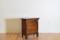 French Empire Period Walnut & Brass Mounted Marble Top 3-Drawer Commode, ca 1810