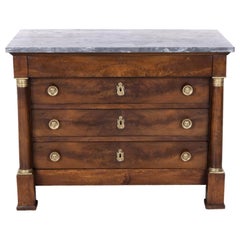 French Empire Period Walnut Commode with Marble Top and Bookmatched Front