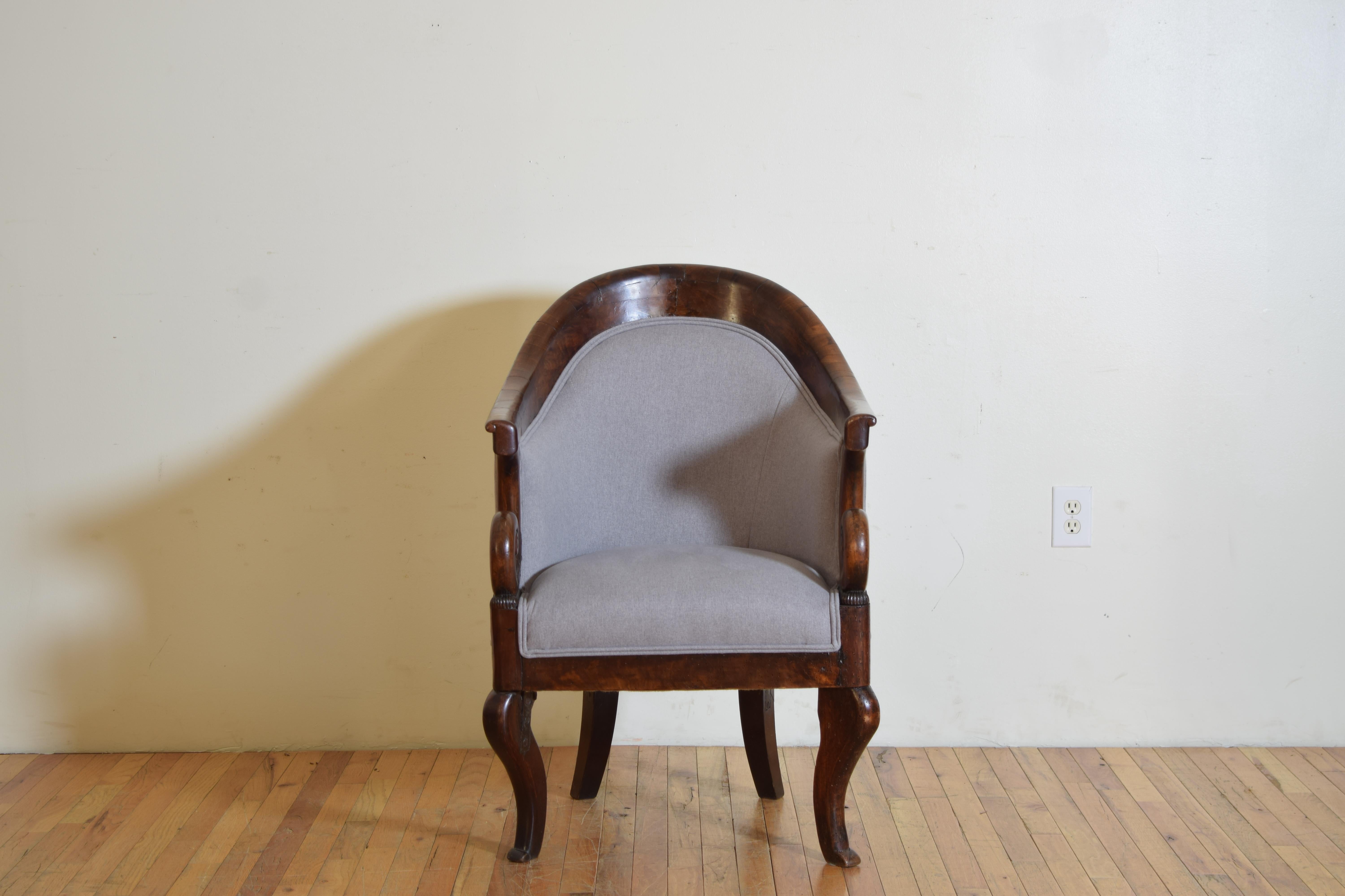 Early 19th Century French Empire Period Walnut & Upholstered Officer’s Bergere, early 19th century For Sale
