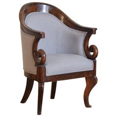 French Empire Period Walnut & Upholstered Officer’s Bergere, early 19th century