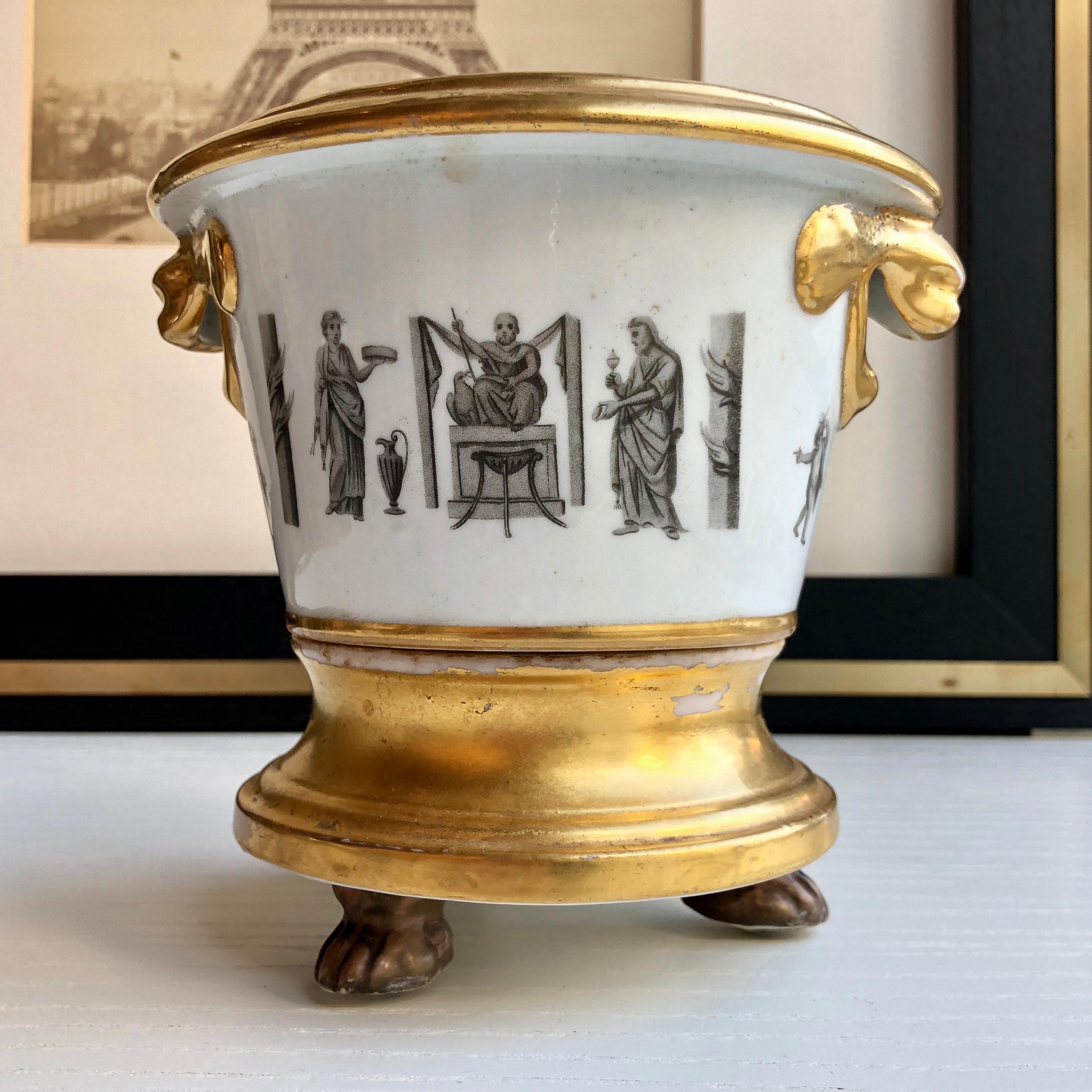 19th Century French Empire Planter Pots from 1800, With Gold Trim For Sale