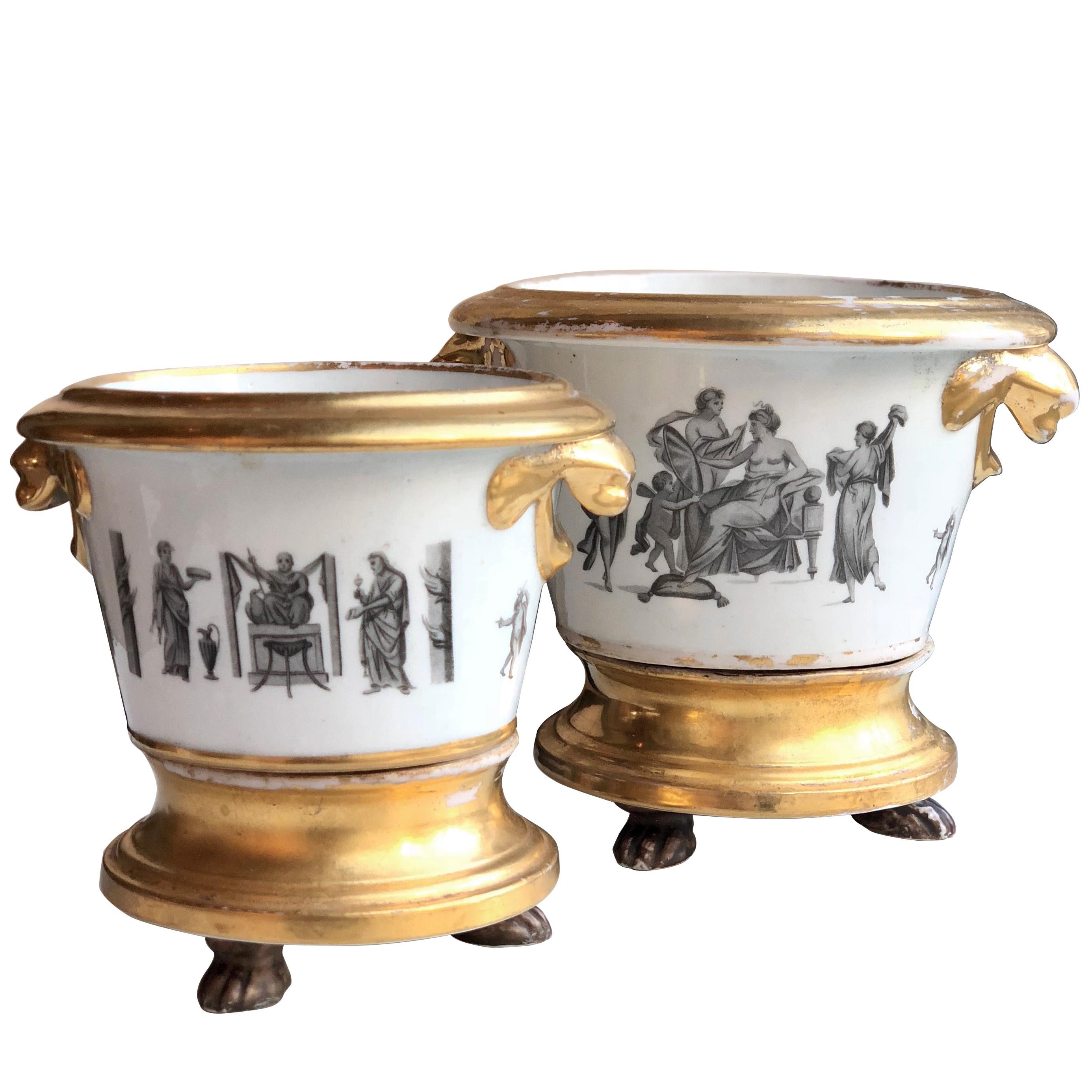 French Empire Planter Pots from 1800, With Gold Trim For Sale