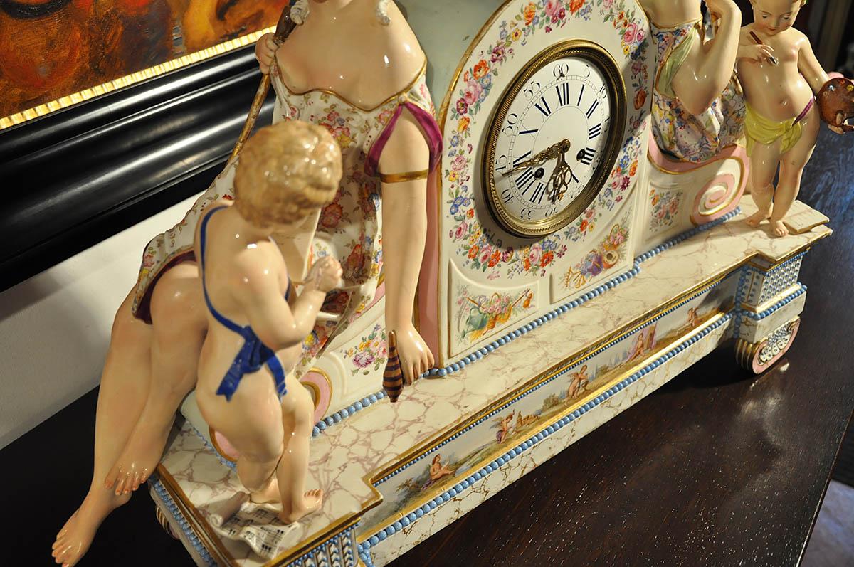 French Empire Porcelain Mantle Clock, 19th Century For Sale 9