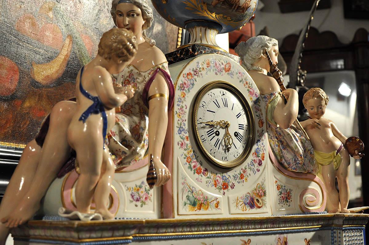 European French Empire Porcelain Mantle Clock, 19th Century For Sale