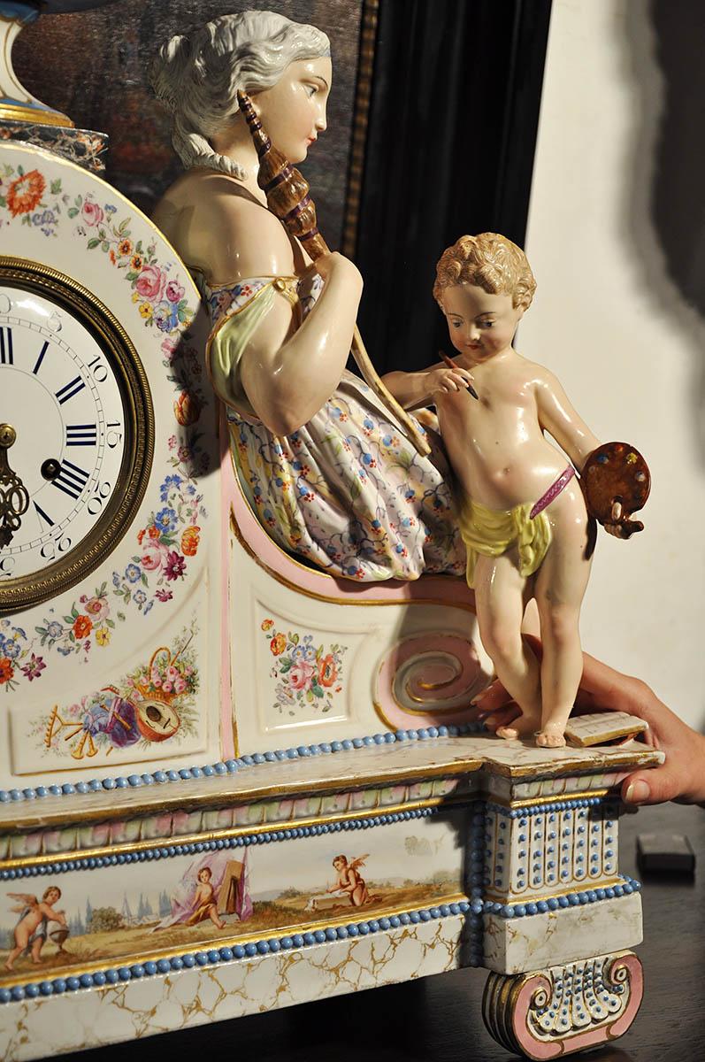 French Empire Porcelain Mantle Clock, 19th Century For Sale 2