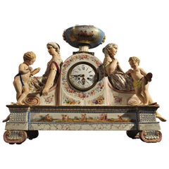 Antique French Empire Porcelain Mantle Clock, 19th Century