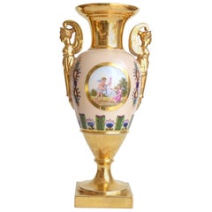 French Empire Porcelain Vase, Early 19th Century, Winged Putti Scene
