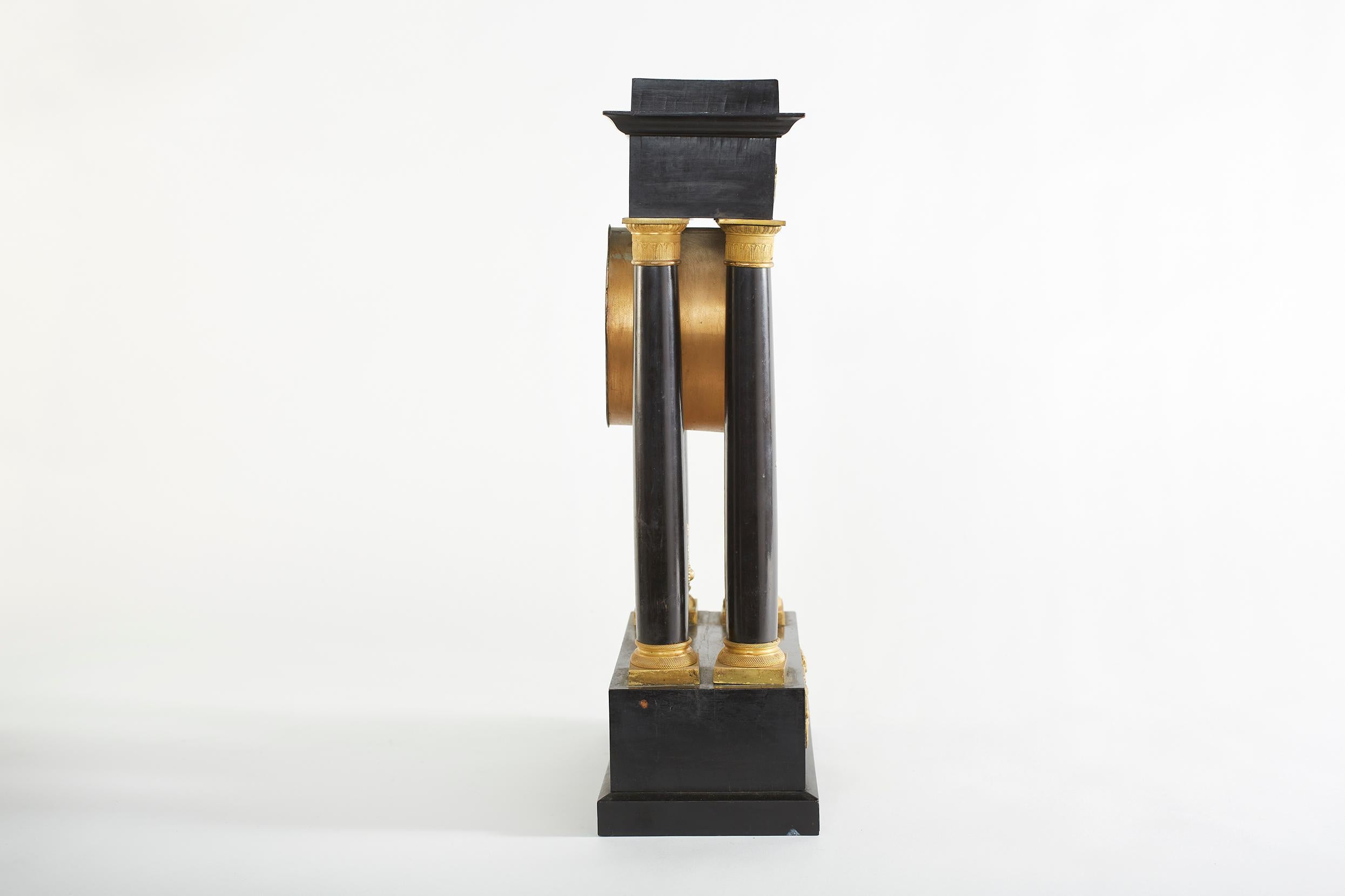 French Empire Portico Black / Bronze Table Clock 7