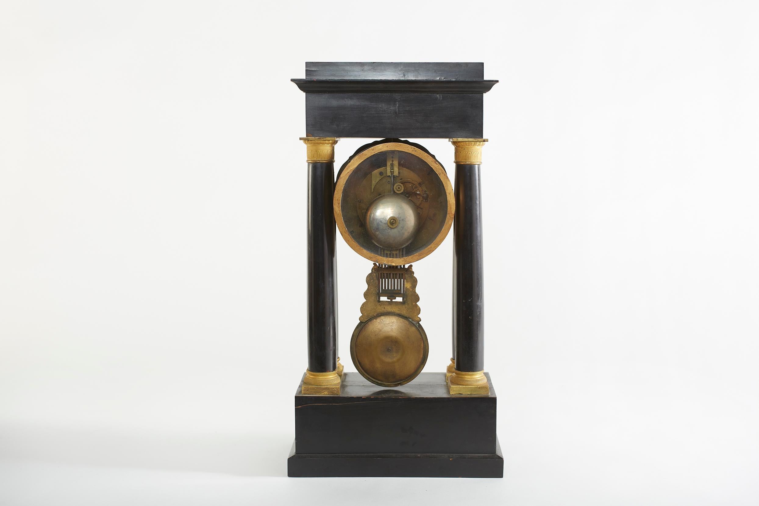 Ebonized French Empire Portico Black / Bronze Table Clock