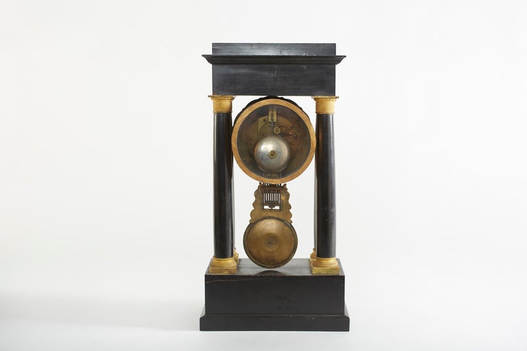 Ebonized French Empire Portico Black / Bronze Table Clock For Sale