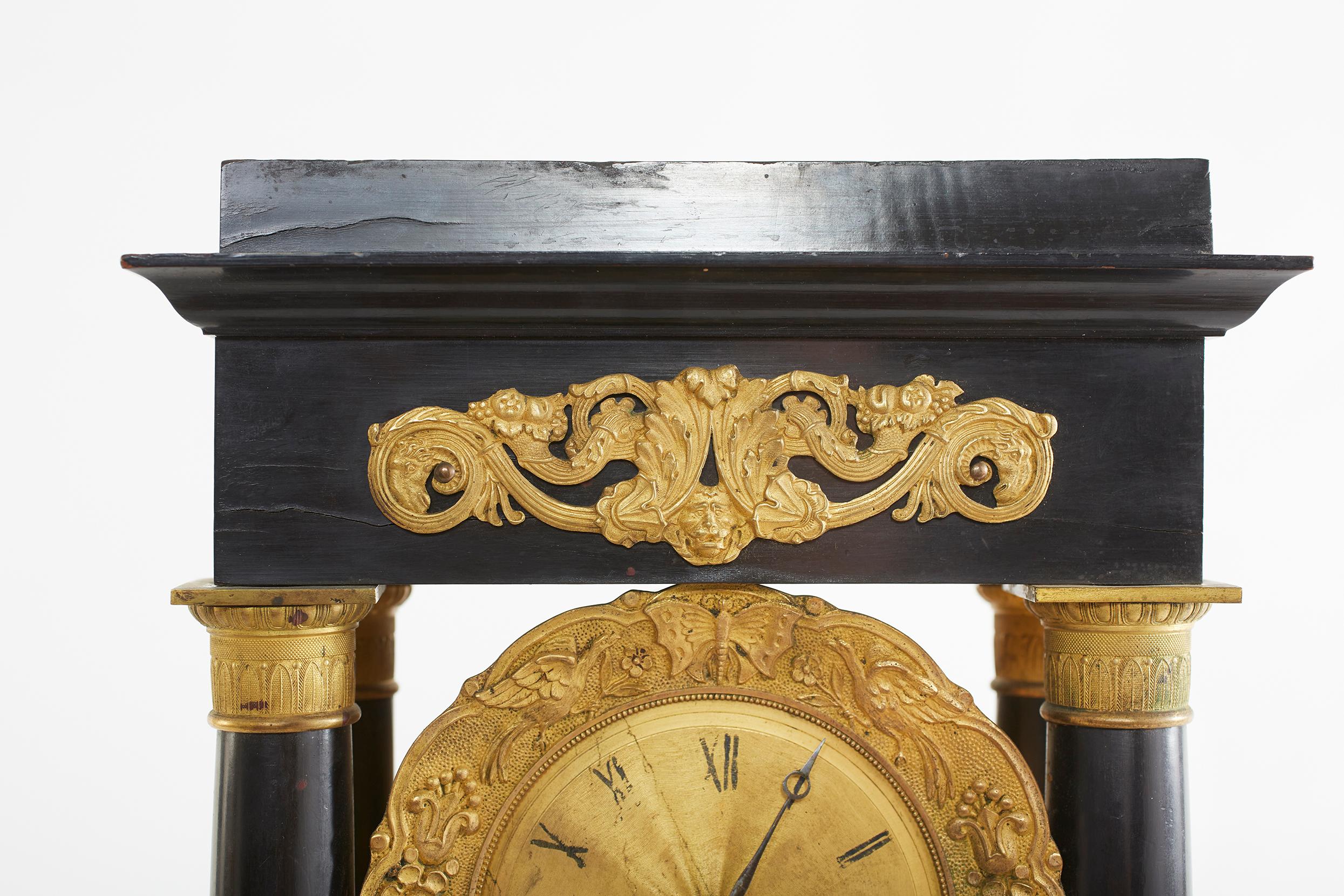 French Empire Portico Black / Bronze Table Clock 1