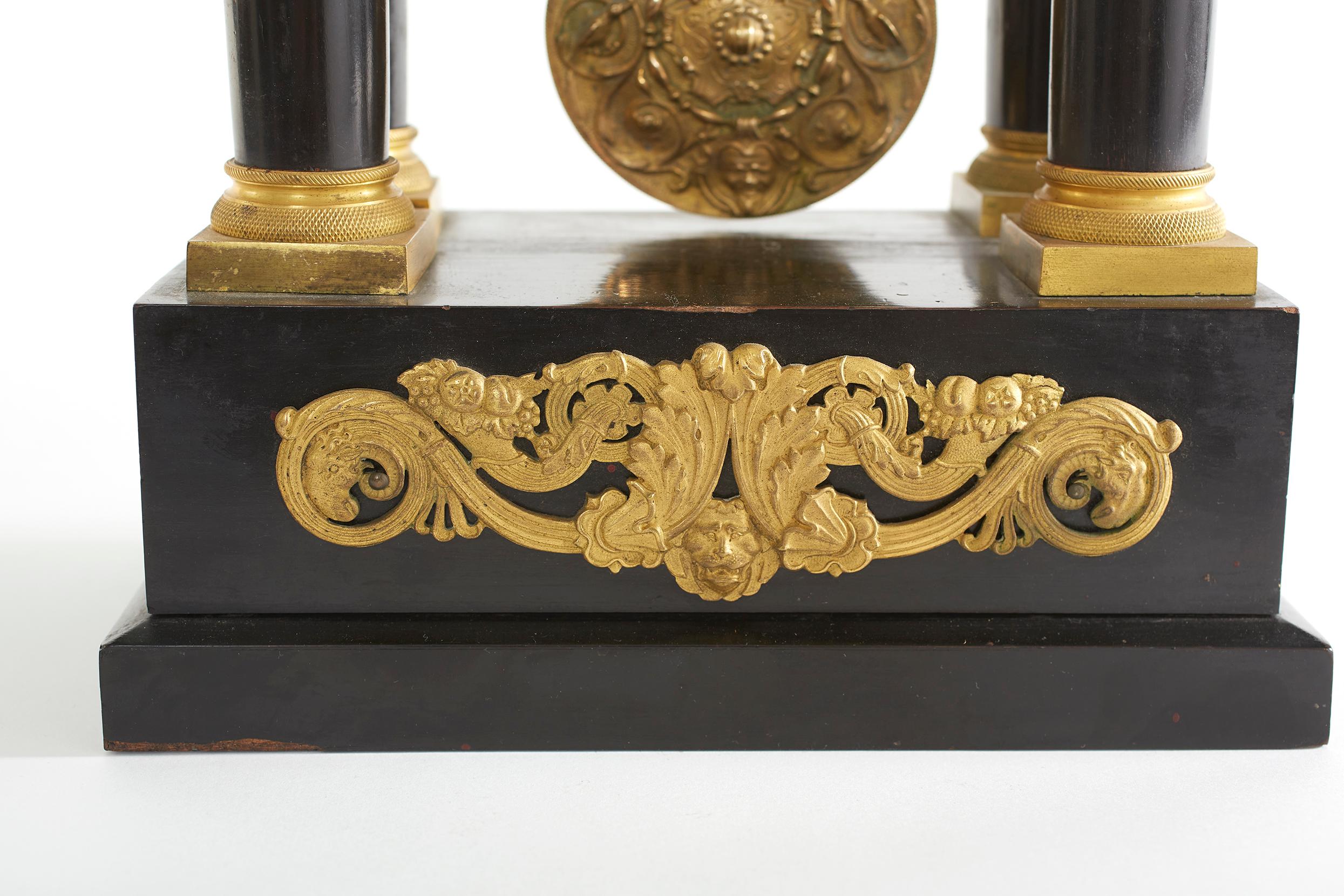 French Empire Portico Black / Bronze Table Clock 2