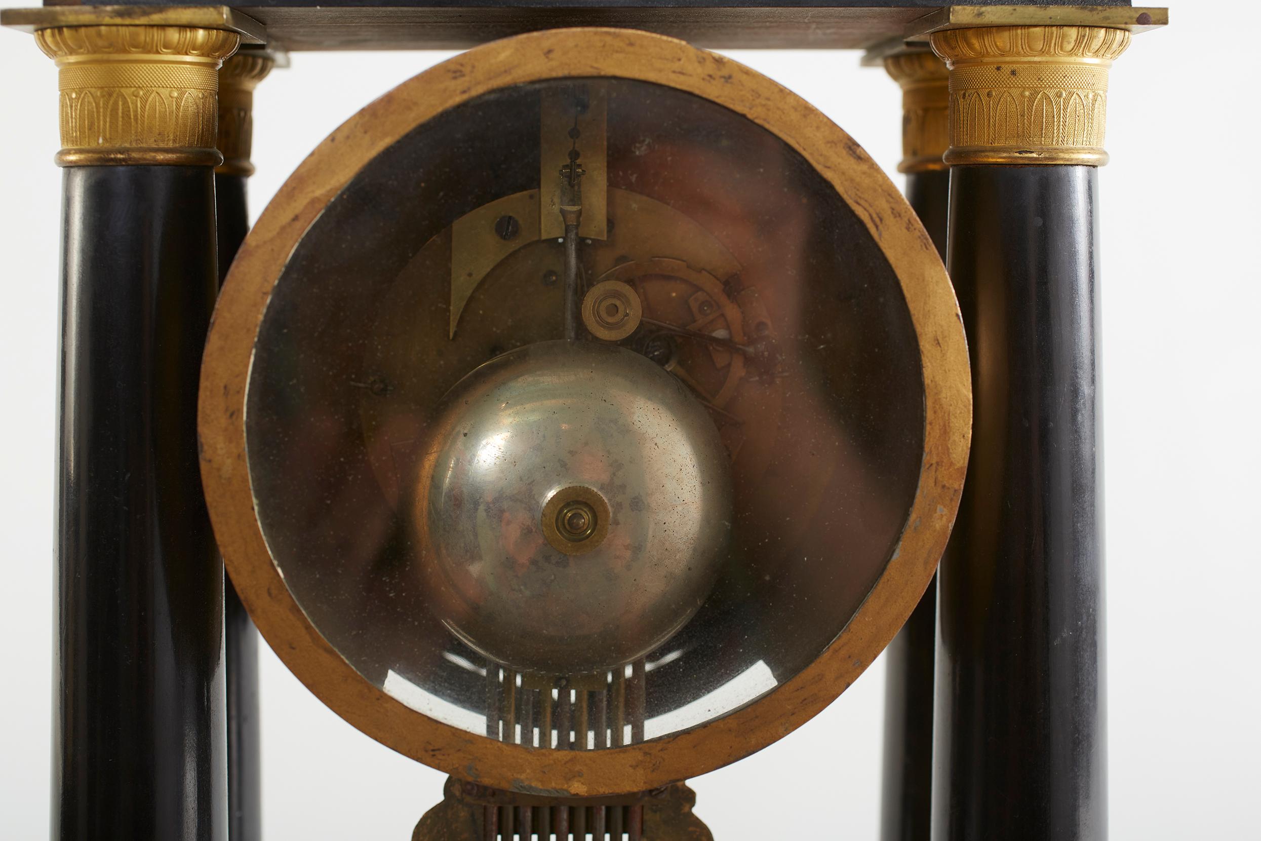 French Empire Portico Black / Bronze Table Clock 3