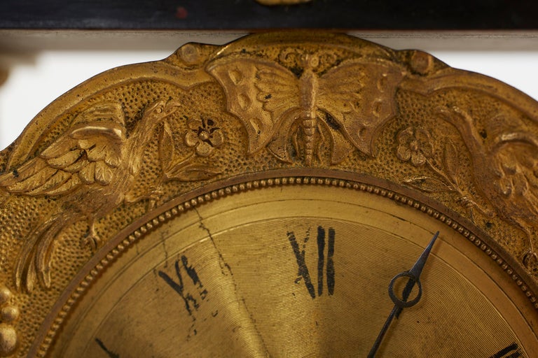 French Empire Portico Black / Bronze Table Clock For Sale 4