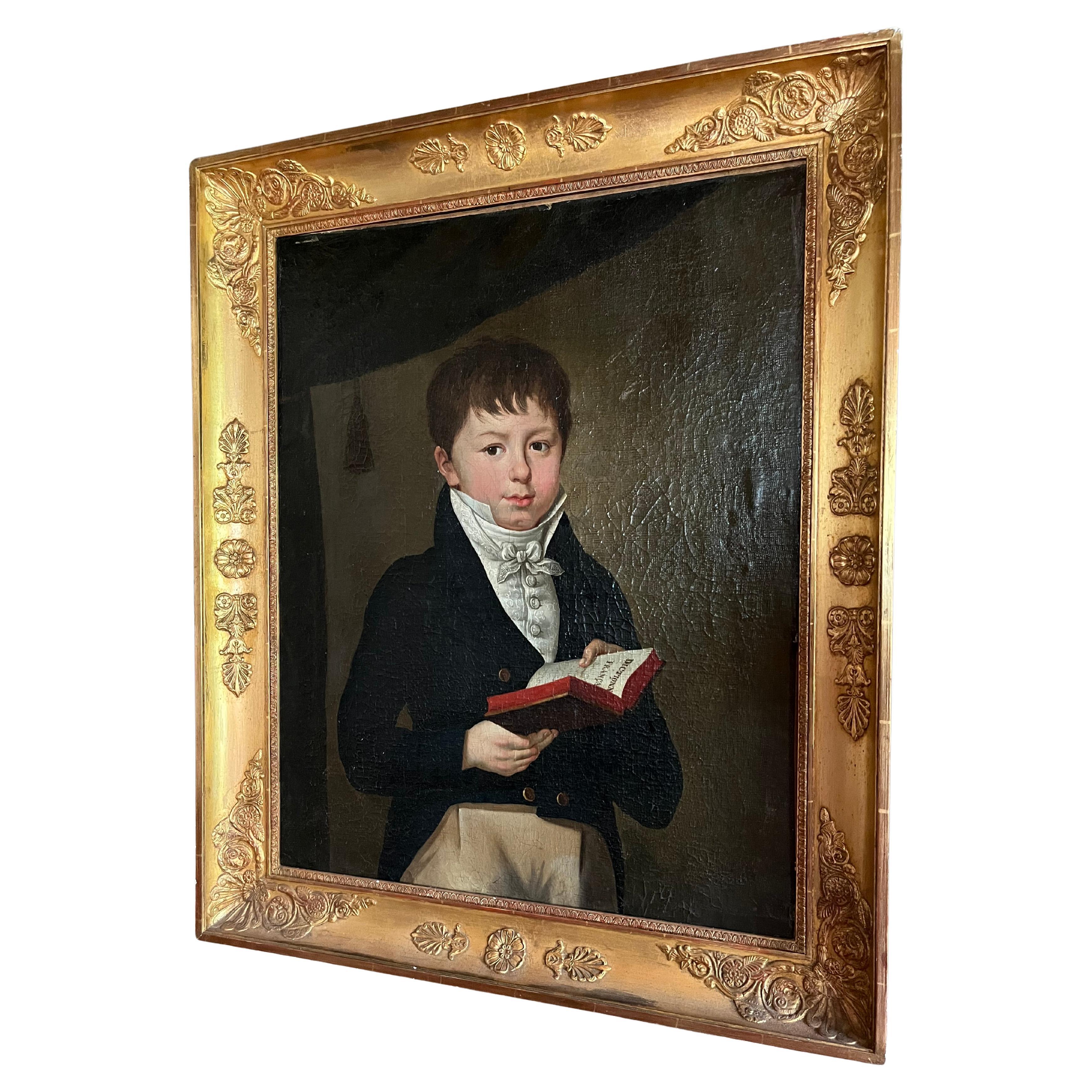 Französisches Empire-Porträt eines Jungen, CIRCA 1810, lebensgroß im Angebot
