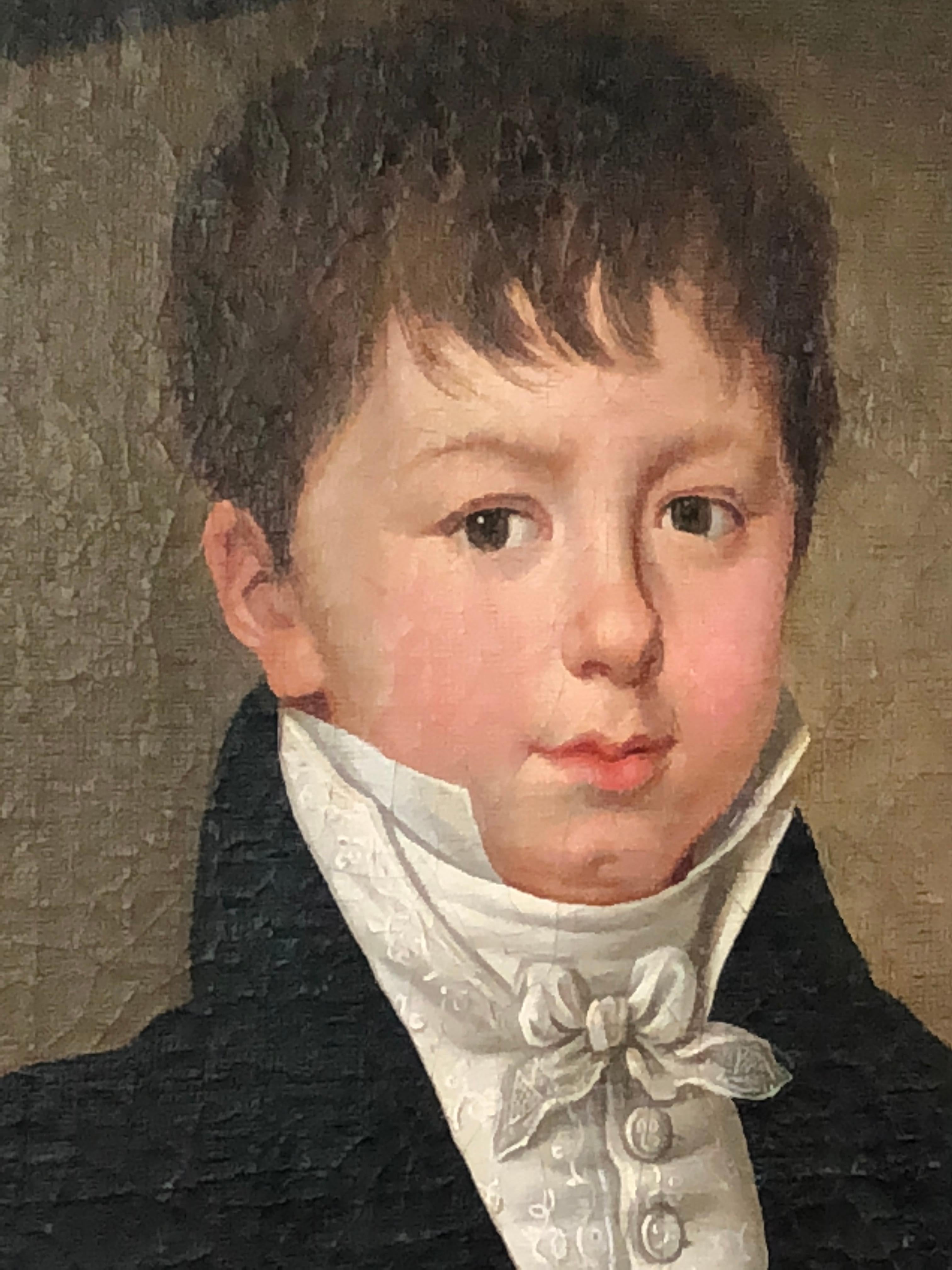 Portrait d'un garçon de l'Empire français, vers 1810 Excellent état - En vente à Doylestown, PA