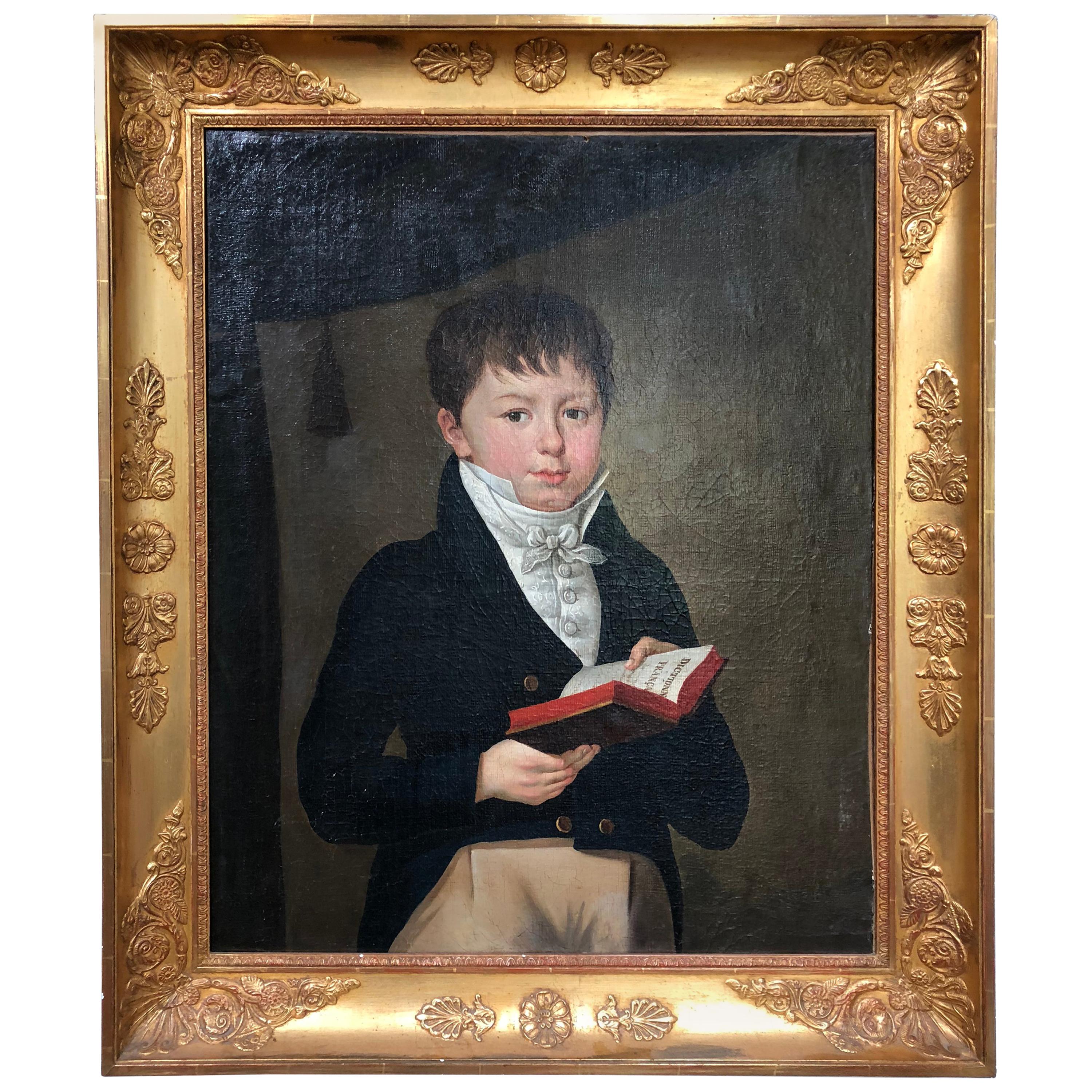 Portrait d'un garçon de l'Empire français, vers 1810 en vente