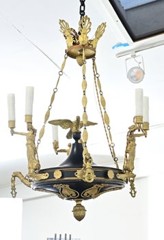 French Empire Quality Brass and Tole Chandelier