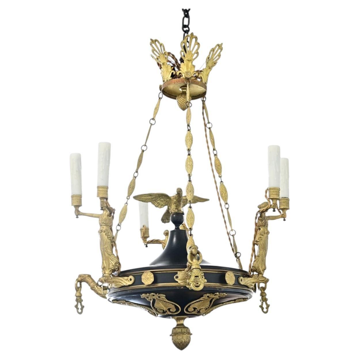 French Empire Quality Brass and Tole Chandelier