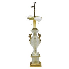 Französisch Empire Regency Baccarat Stil Glas Kristall Urne Tischlampe w / Messing Schwäne