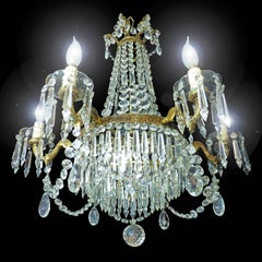 French Empire Regency Crystal and Gilt Bronze 12-Light Wedding Cake Chandelier