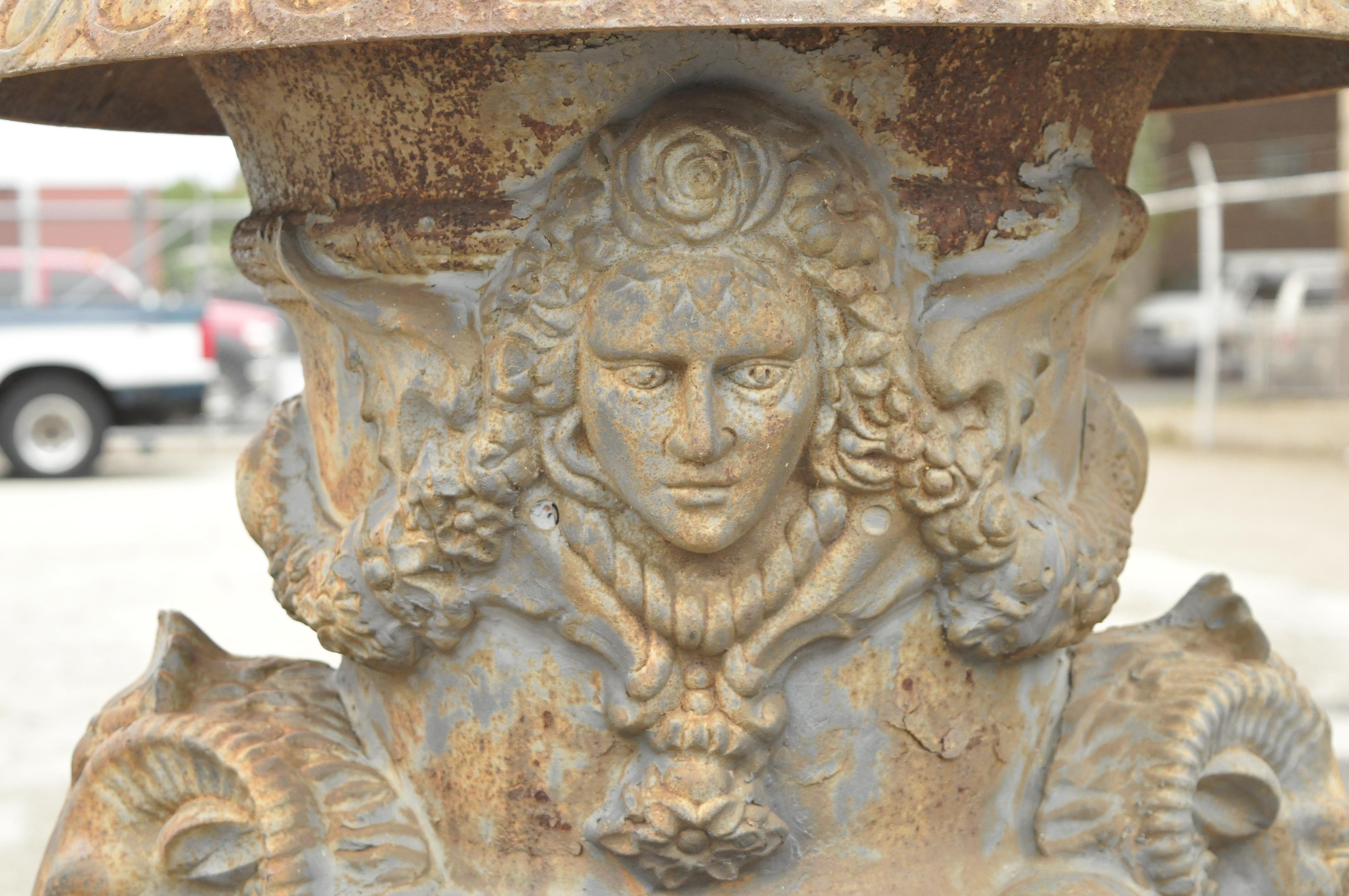Pareja de jardineras de hierro fundido francesas con cabeza de carnero Europeo