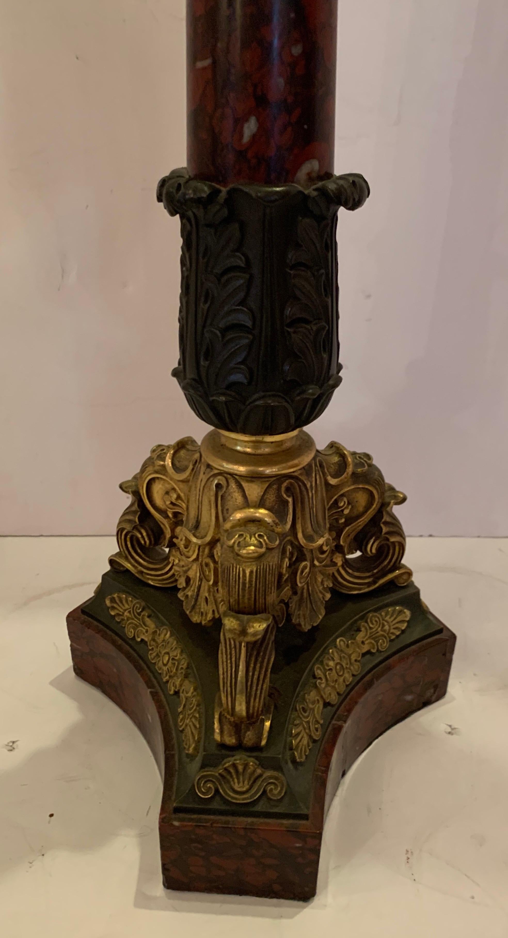 French Empire Regency Neoclassical Bronze Patinated Marble 19th Century Lamp In Good Condition For Sale In Roslyn, NY