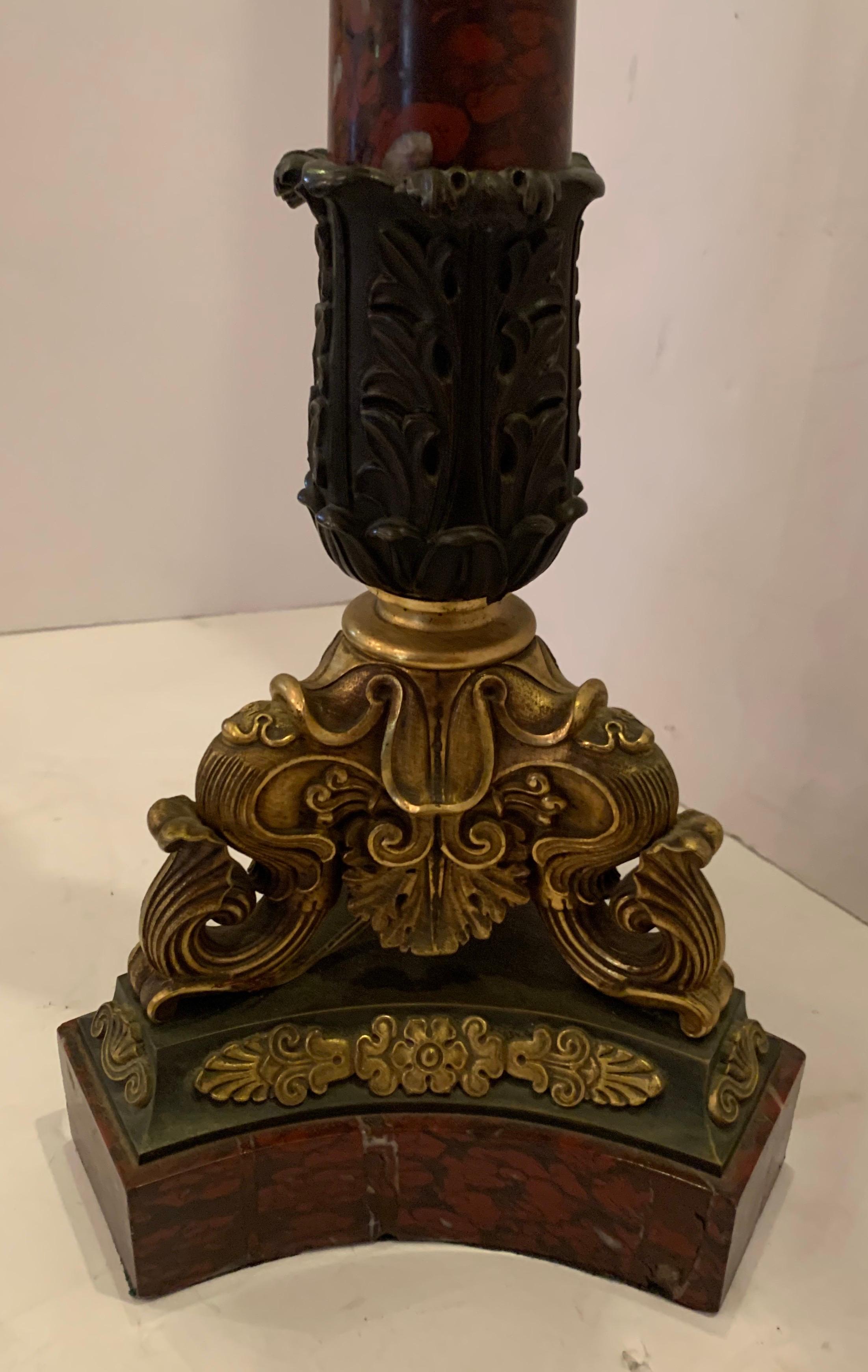 French Empire Regency Neoclassical Bronze Patinated Marble 19th Century Lamp For Sale 1
