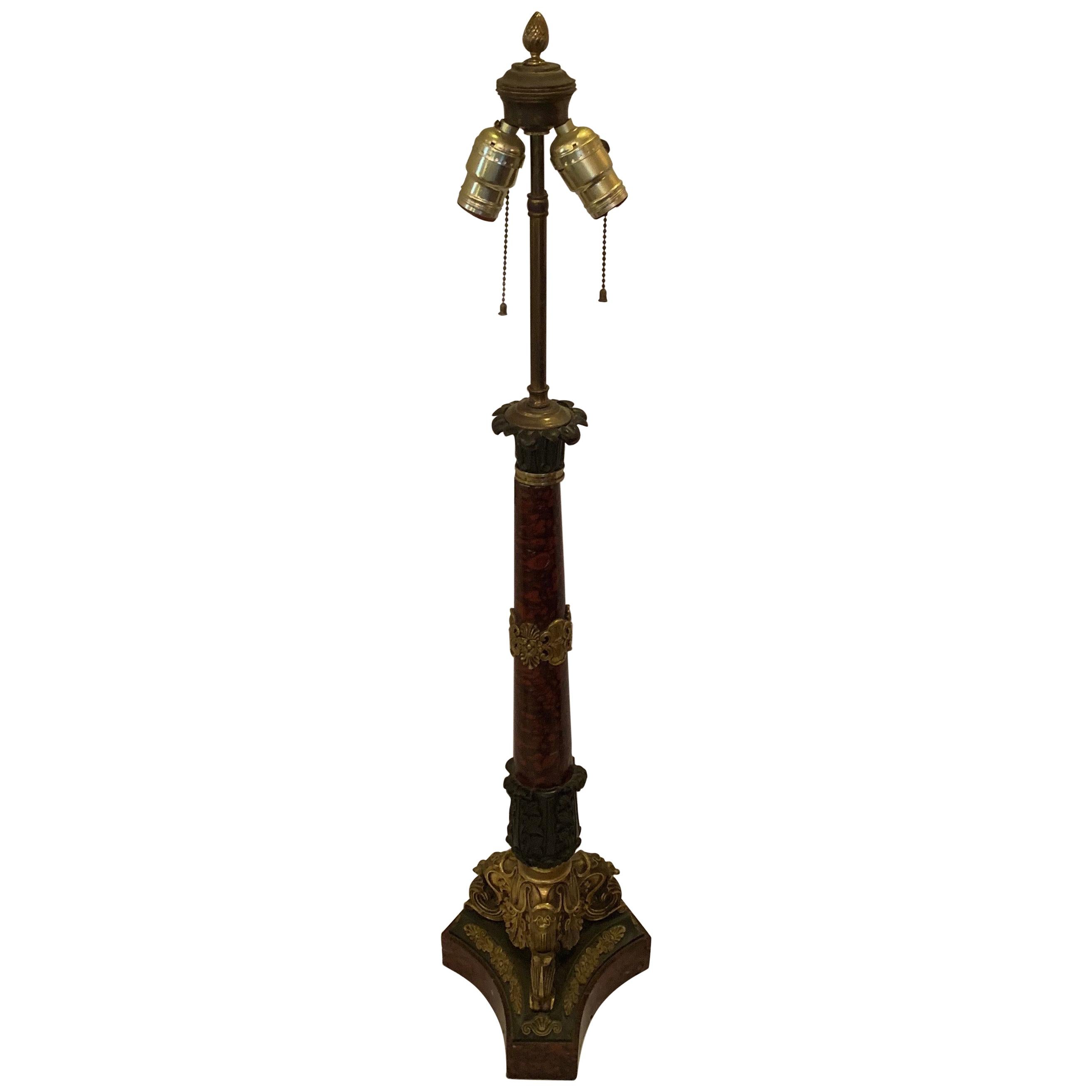 French Empire Regency Neoclassical Bronze Patinated Marble 19th Century Lamp For Sale