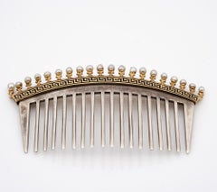 Antique French Empire Regency Rare Tiara Comb Natural Pearl Gold Silver
