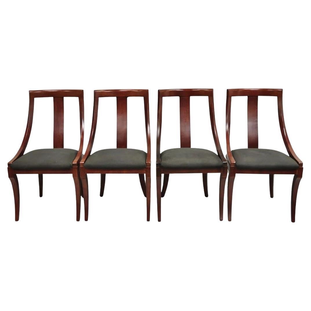 French Empire Regency Style Cherry Wood Saber Leg Dining Side Chairs - Set of 4