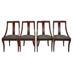 Sedie da pranzo con gambe a sciabola in legno di ciliegio in stile Impero francese - Set di 4